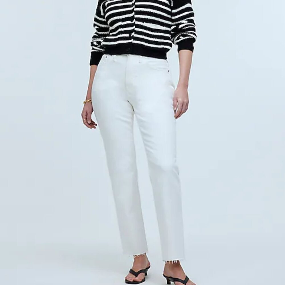 NWT Madewell Curvy Perfect Vintage Jean Tile White SZ 31 High Rise Raw Hem Taper